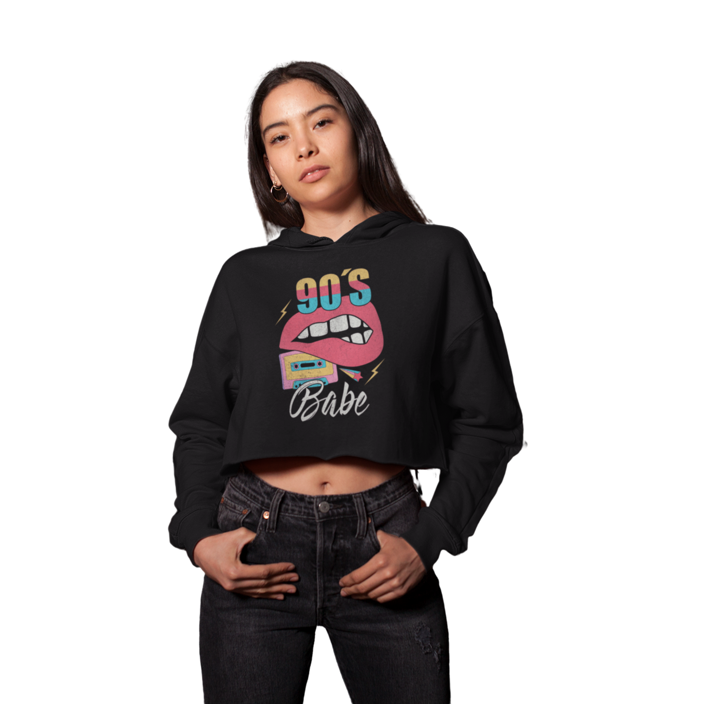 90's Babe Hooded Cropped Sweatshirt, 90's Retro Cropped Hoodie, Retro Hoodie Sweatshirt, Cassette Tape Hoodie