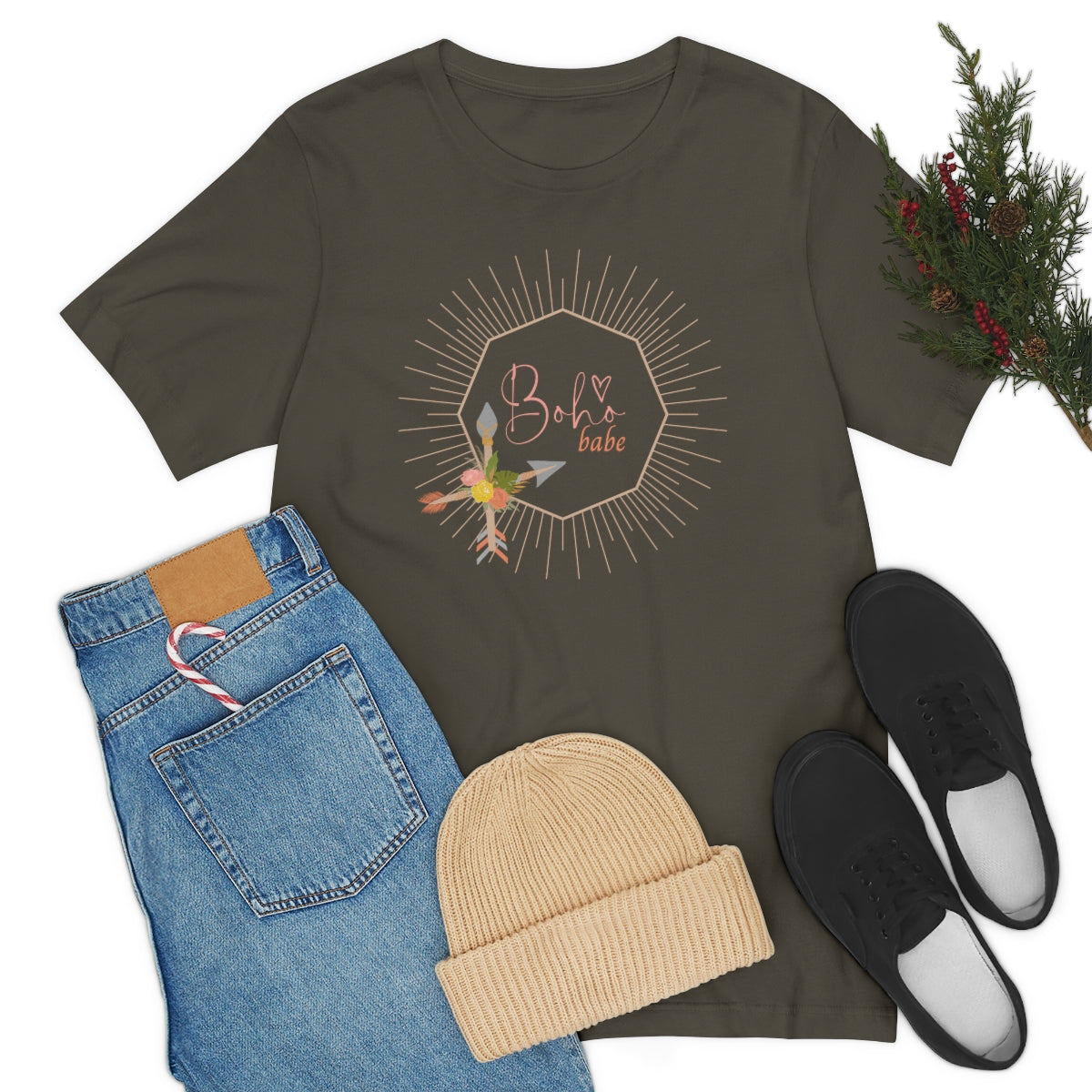 Boho Babe Sunburst Shirt, Arrows with Flowers Shirt, Boho Flowers Shirt, Gold Starburst Shirt