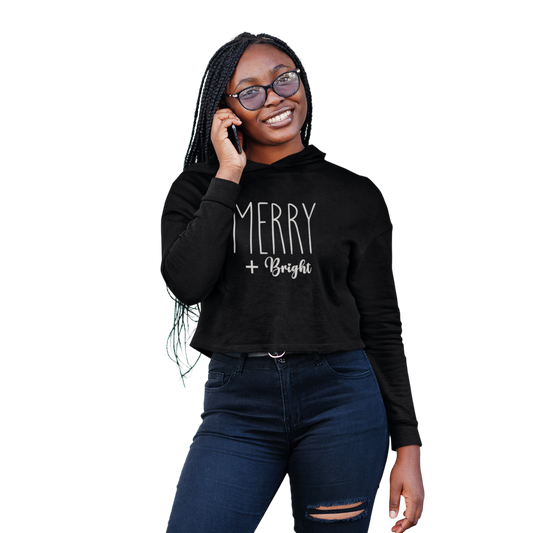 Christmas Crop Hoodie, Christmas Cropped Sweatshirt, Merry and Bright Christmas Cropped Hoodie