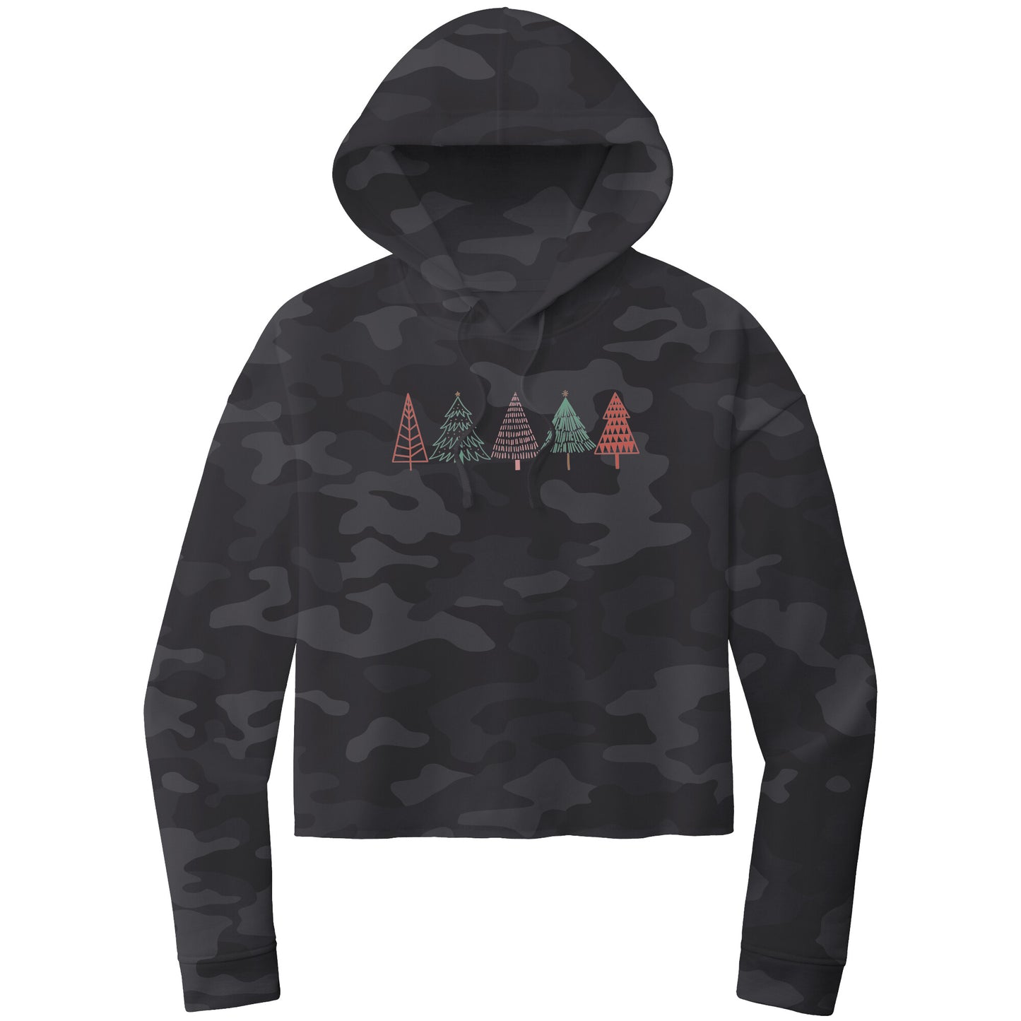 Christmas Crop Hoodie, Christmas Cropped Sweatshirt, Christmas Trees Christmas Cropped Hoodie