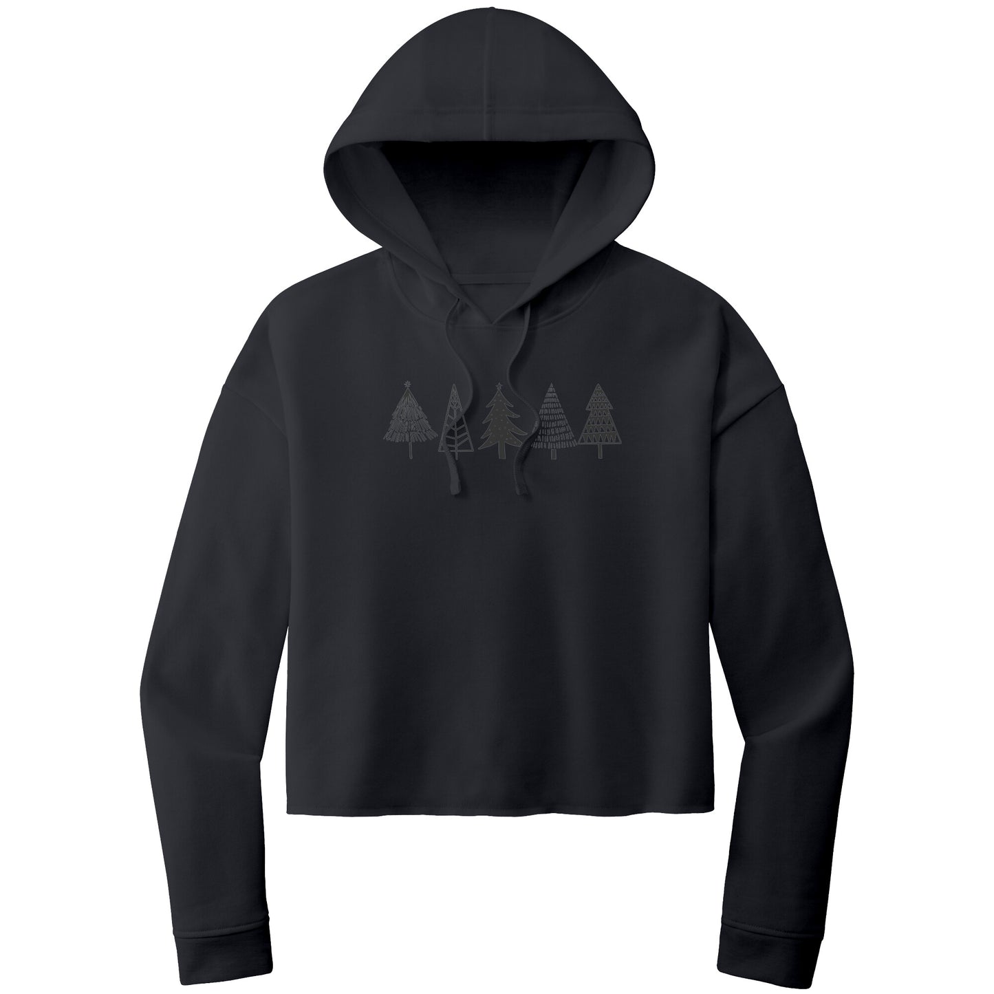 Christmas Crop Hoodie, Christmas Cropped Sweatshirt, Black Christmas Trees Christmas Cropped Hoodie