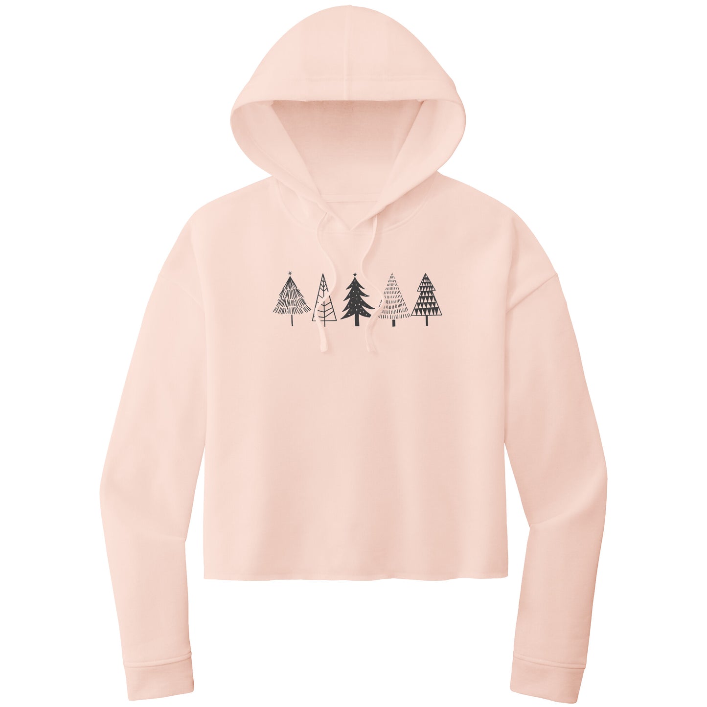 Christmas Crop Hoodie, Christmas Cropped Sweatshirt, Black Christmas Trees Christmas Cropped Hoodie