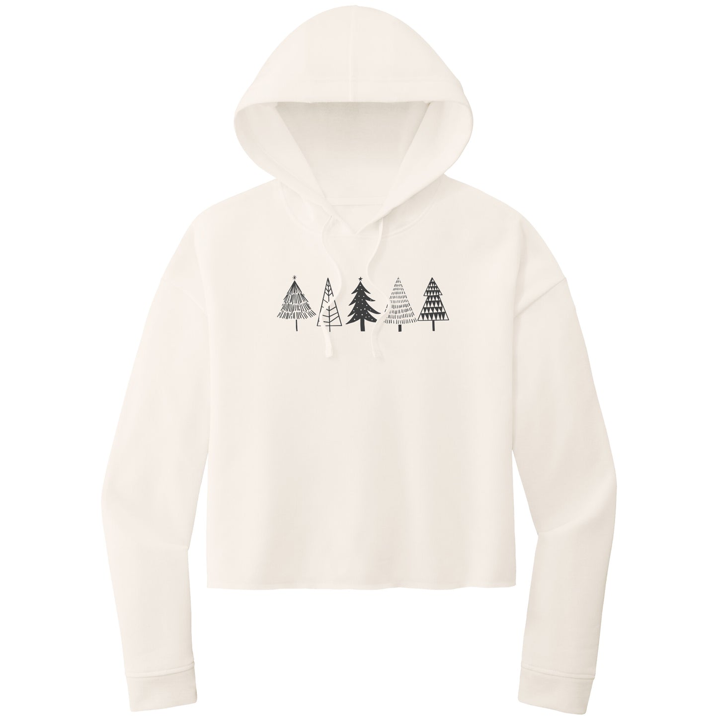 Christmas Crop Hoodie, Christmas Cropped Sweatshirt, Black Christmas Trees Christmas Cropped Hoodie