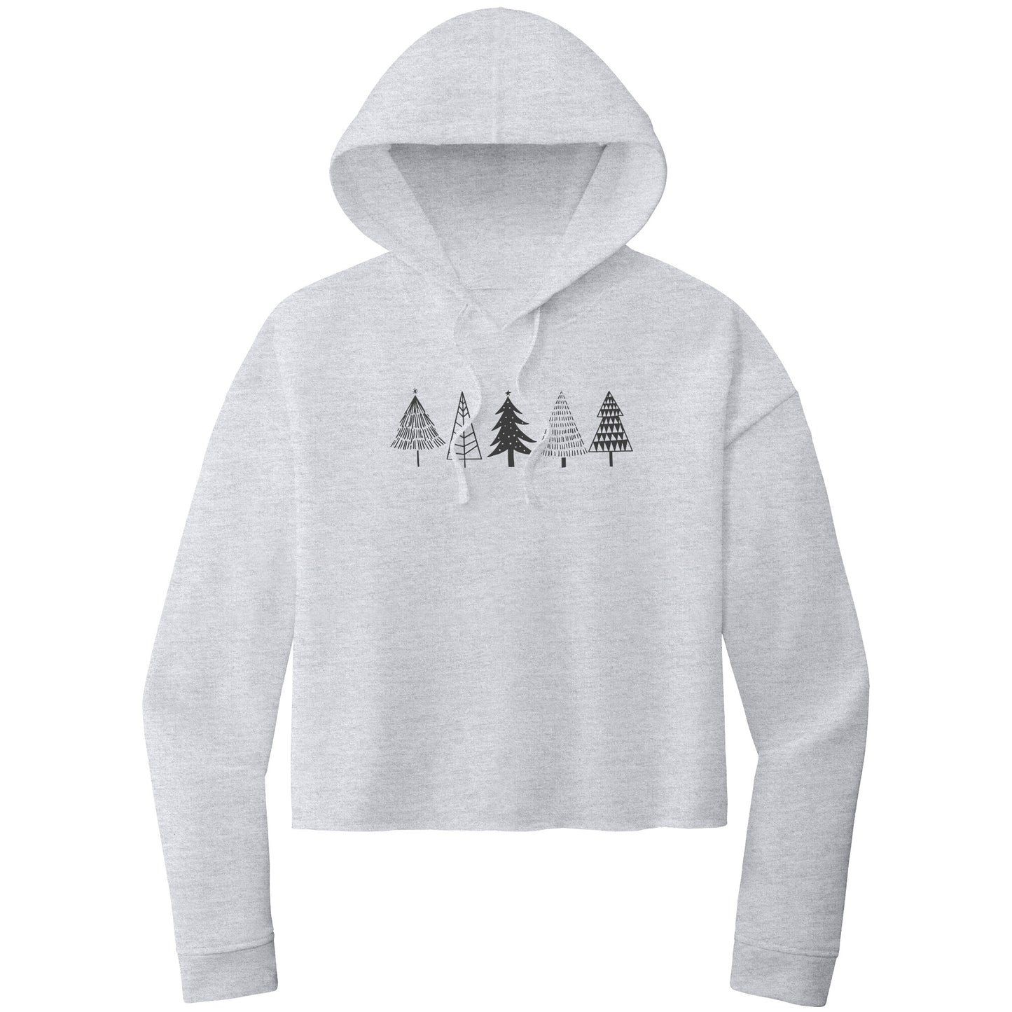 Christmas Crop Hoodie, Christmas Cropped Sweatshirt, Black Christmas Trees Christmas Cropped Hoodie