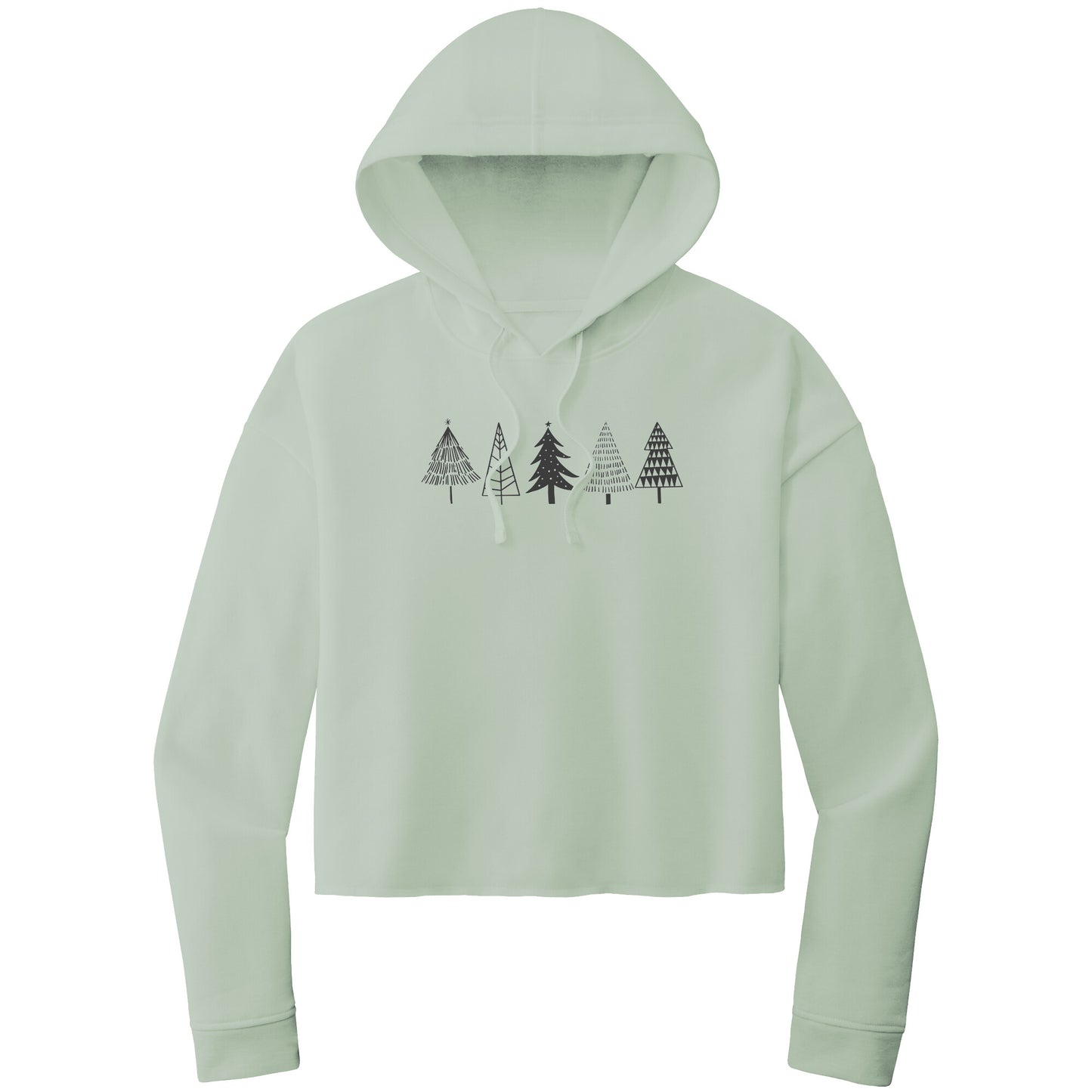 Christmas Crop Hoodie, Christmas Cropped Sweatshirt, Black Christmas Trees Christmas Cropped Hoodie