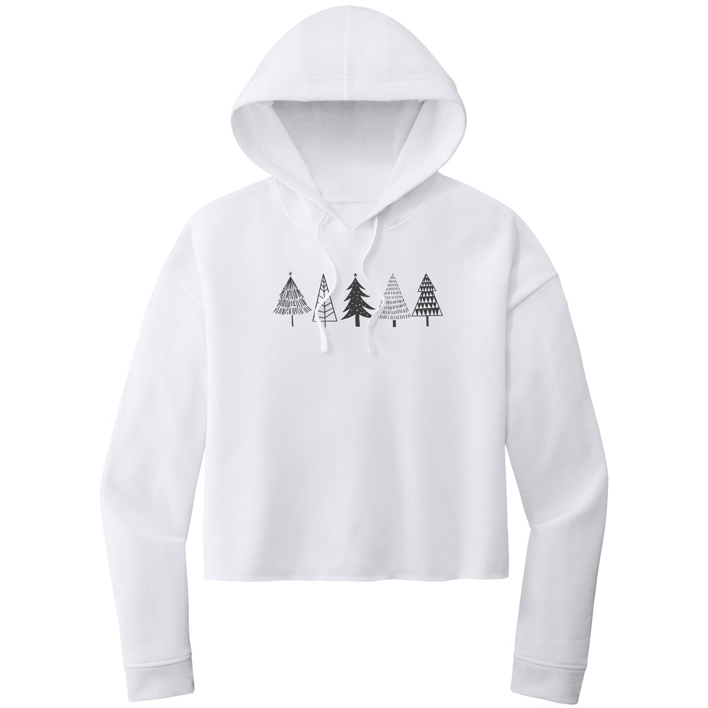 Christmas Crop Hoodie, Christmas Cropped Sweatshirt, Black Christmas Trees Christmas Cropped Hoodie