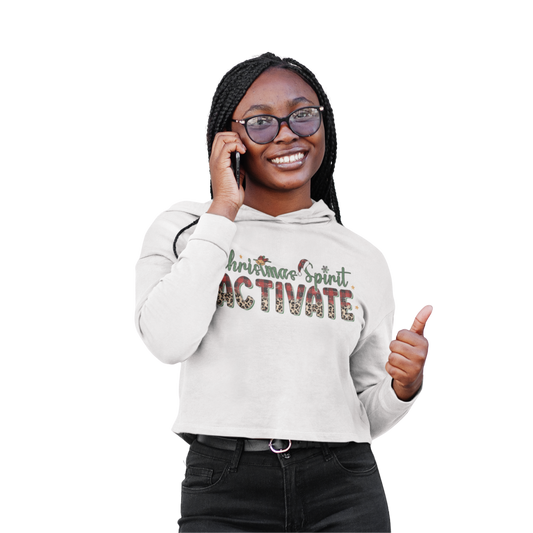 Christmas Crop Hoodie, Christmas Cropped Sweatshirt, Christmas Spirit Activate Cropped Hoodie, Heart Christmas Shirt