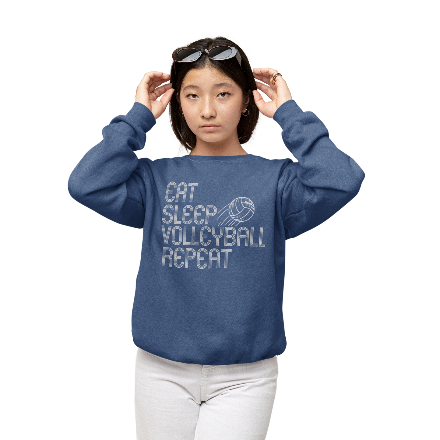 Youth Volleyball Sweatshirt, Girls Volleyball Sweatshirt, Eat Sleep Volleyball Repeat Sweatshirt