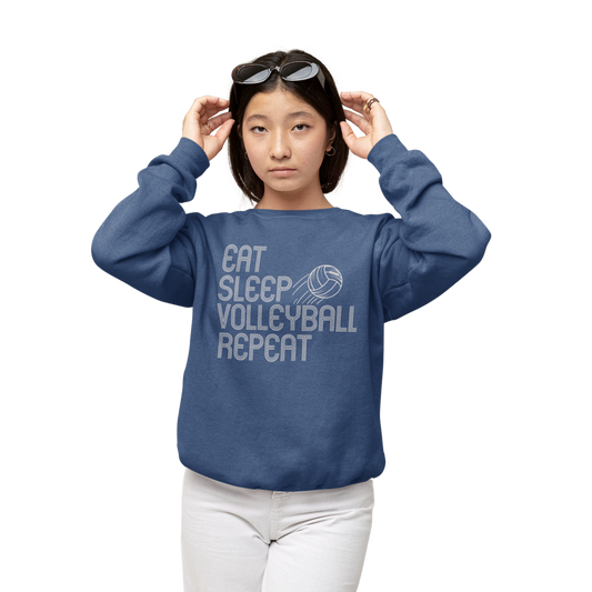 Youth Volleyball Sweatshirt, Girls Volleyball Sweatshirt, Eat Sleep Volleyball Repeat Sweatshirt