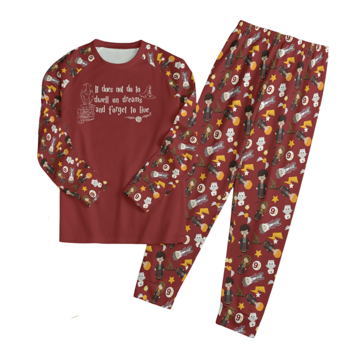 Matching Wizard Family Pajamas, Wizard School Matching Pajamas, Wand, Forget to Live Saying, Polyester Pajamas