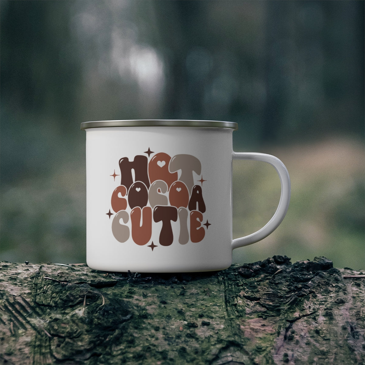 Hot Cocoa Enamel Camping Mug, Christmas Mug, Hot Chocolate Enamel Mug White, Hot Chocolate Bomb Mug