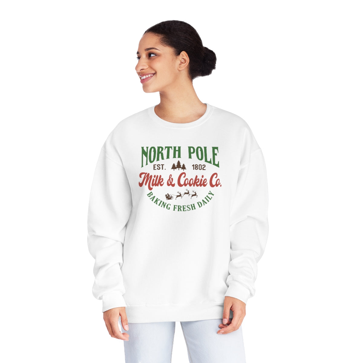 North Pole Milk and Cookie Company Christmas NuBlend® Crewneck Sweatshirt Sizes S - 3XL