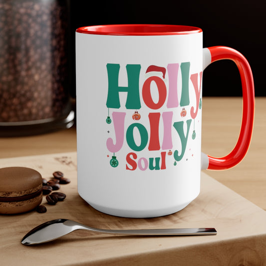 15oz Two Tone Christmas Coffee Mug, Hippie Mug, Holly Jolly Mug, Holly Jolly Soul Mug, Merry Christmas Mug