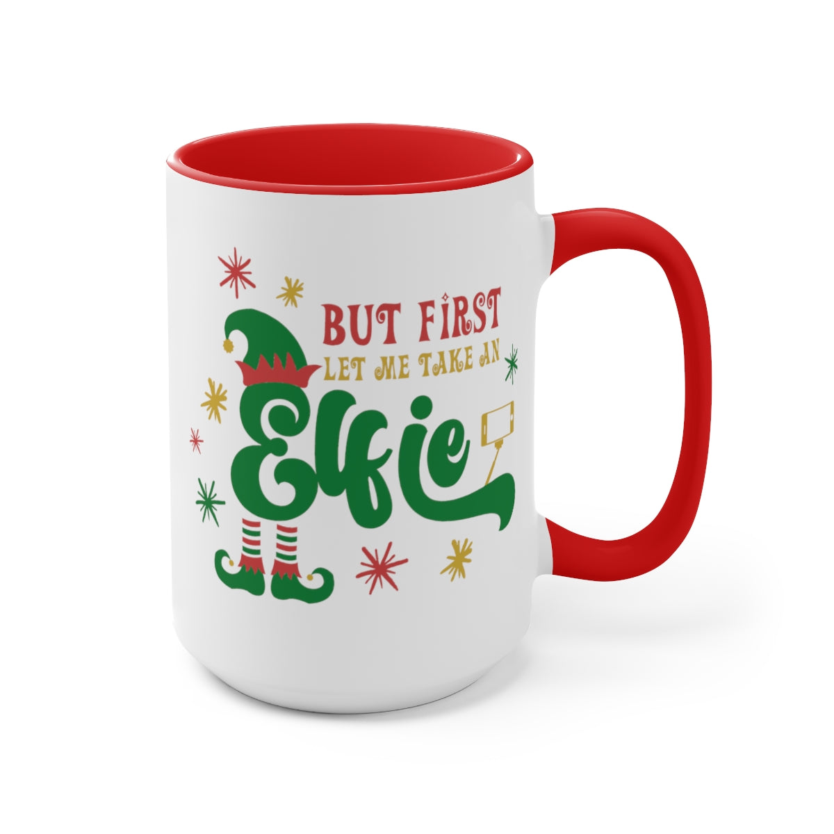 15oz Two Tone Christmas Coffee Mug, Elf Mug, Christmas Mug, Take an Elfie Mug, Merry Christmas Mug