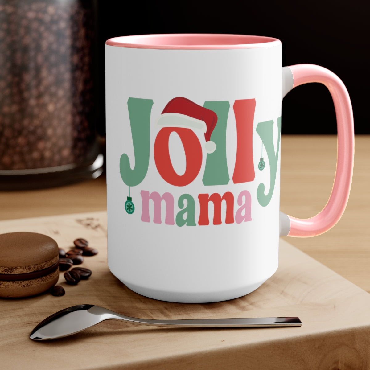 15oz Two Tone Christmas Coffee Mug, Jolly Mama Mug, Hippie Mug, Christmas ornament Mug, Merry Christmas Mug