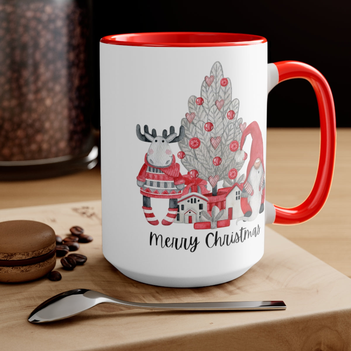 15oz Two Tone Christmas Coffee Mug, Christmas Gnome Mug, Reindeer Mug, Christmas Tree Mug, Merry Christmas Mug