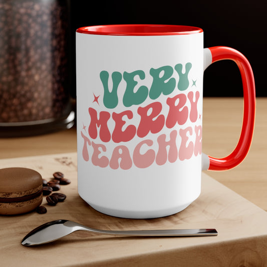 15oz Two Tone Christmas Coffee Mug, Very Merry Teacher Mug, Christmas Mug, Hippie Mug, Merry Christmas Mug