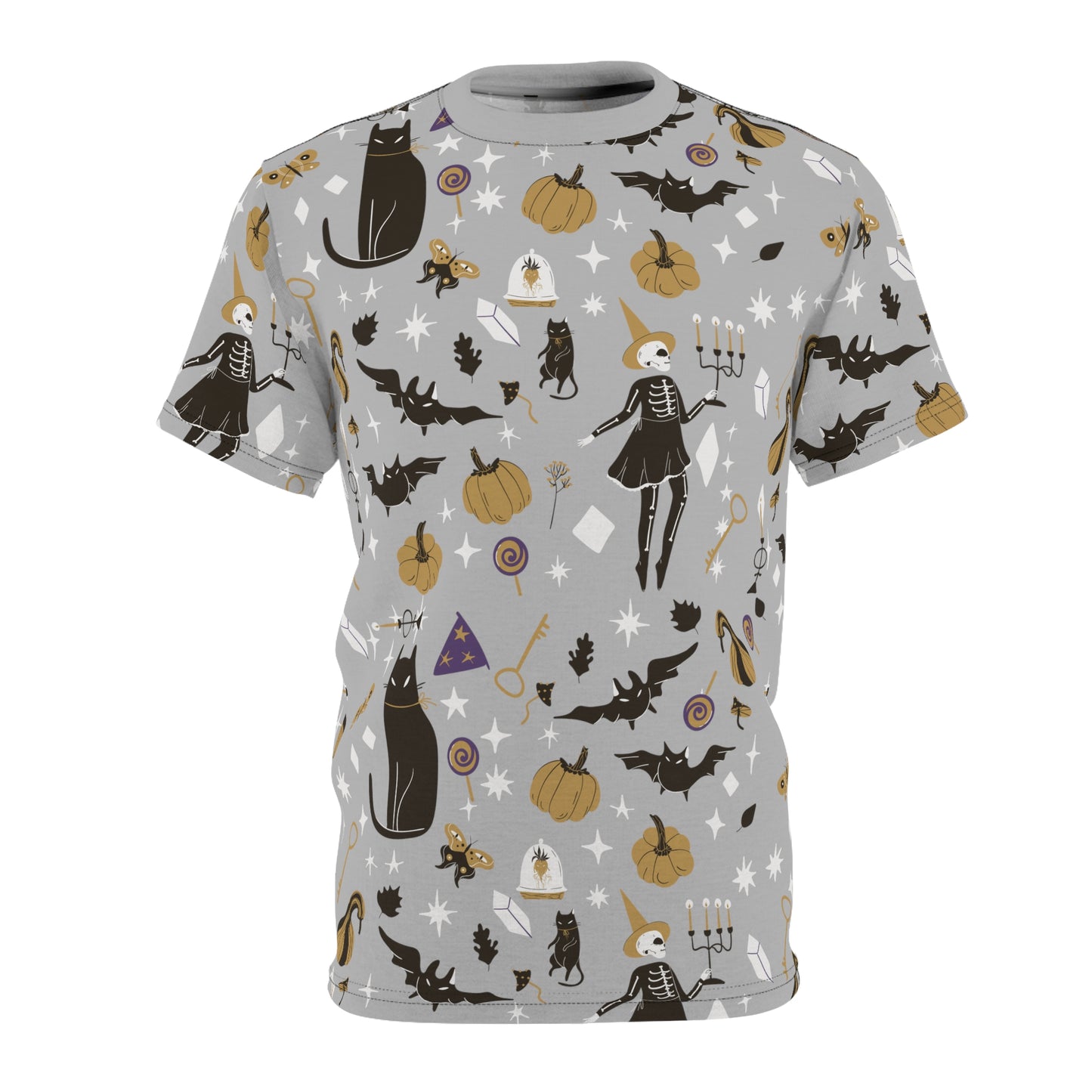 Halloween Pattern All Over Print Shirt | Vintage Halloween | Spooky Halloween Shirt | Unisex AOP Shirt | Black Cat Shirt | Skeleton Shirt