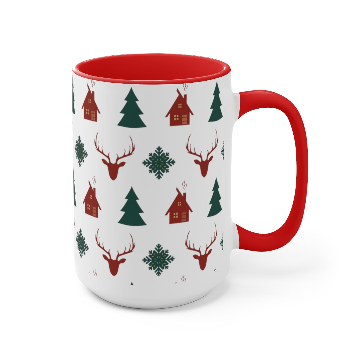 15oz Two Tone Christmas Coffee Mug, Christmas Pattern Coffee Mug, Reindeer Mug, Christmas Tree Mug, Merry Christmas Mug