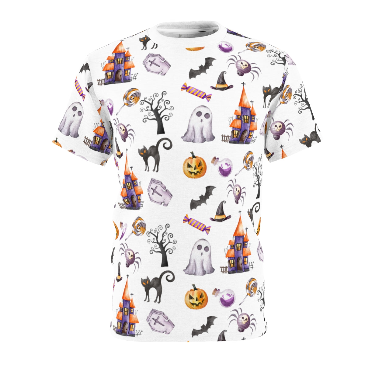 Halloween Pattern All Over Print Shirt | Watercolor Halloween | Spooky Halloween Shirt | Unisex AOP Shirt | Ghost Shirt | Skeleton Shirt