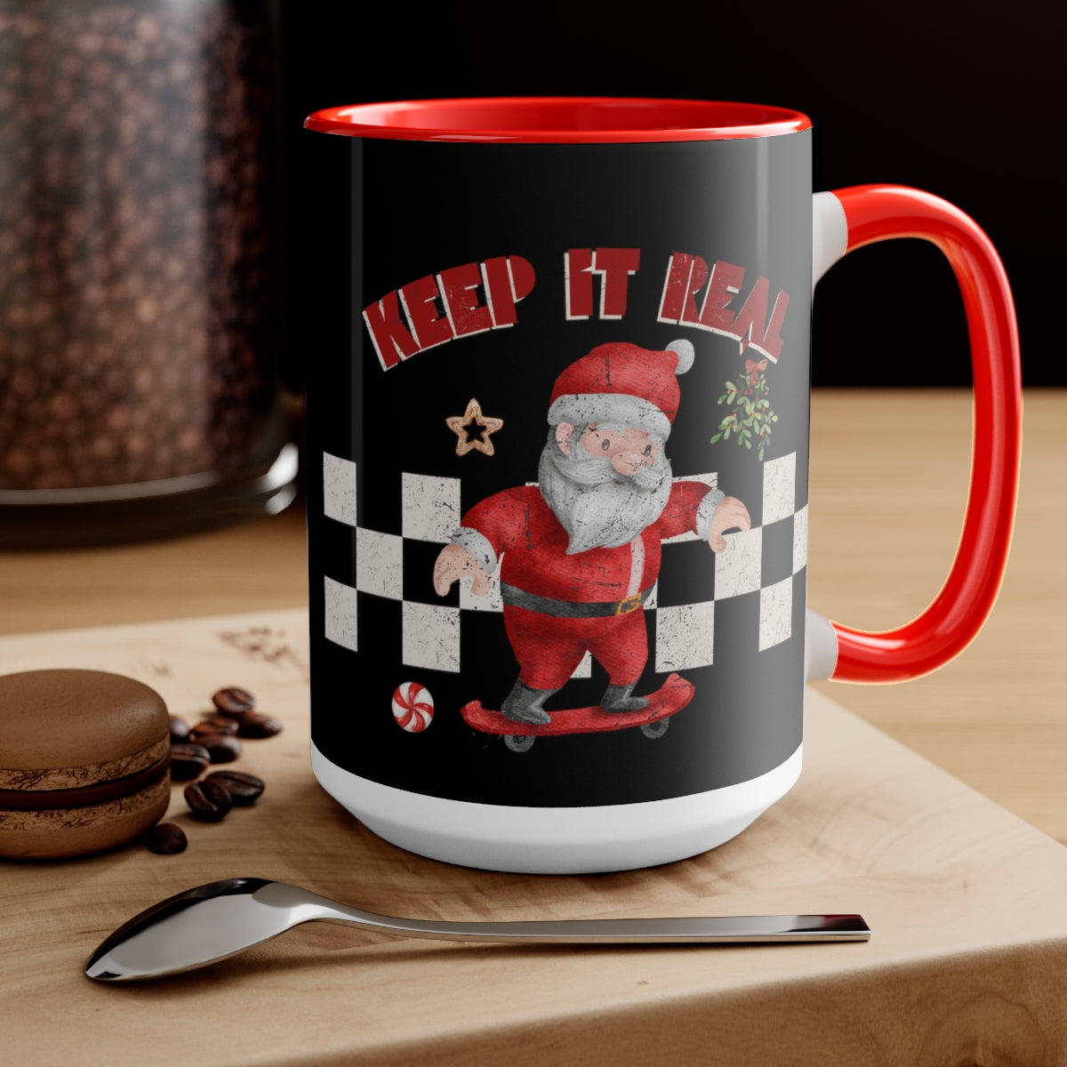 15oz Two Tone Christmas Coffee Mug, Keep It Real Santa Christmas Mug, Santa Mug, Retro Christmas Mug, Merry Christmas Mug