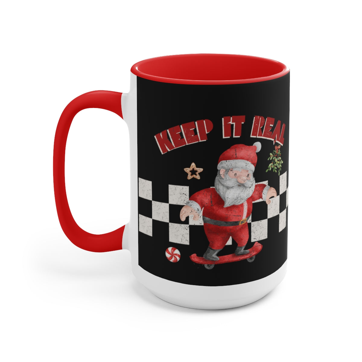 15oz Two Tone Christmas Coffee Mug, Keep It Real Santa Christmas Mug, Santa Mug, Retro Christmas Mug, Merry Christmas Mug