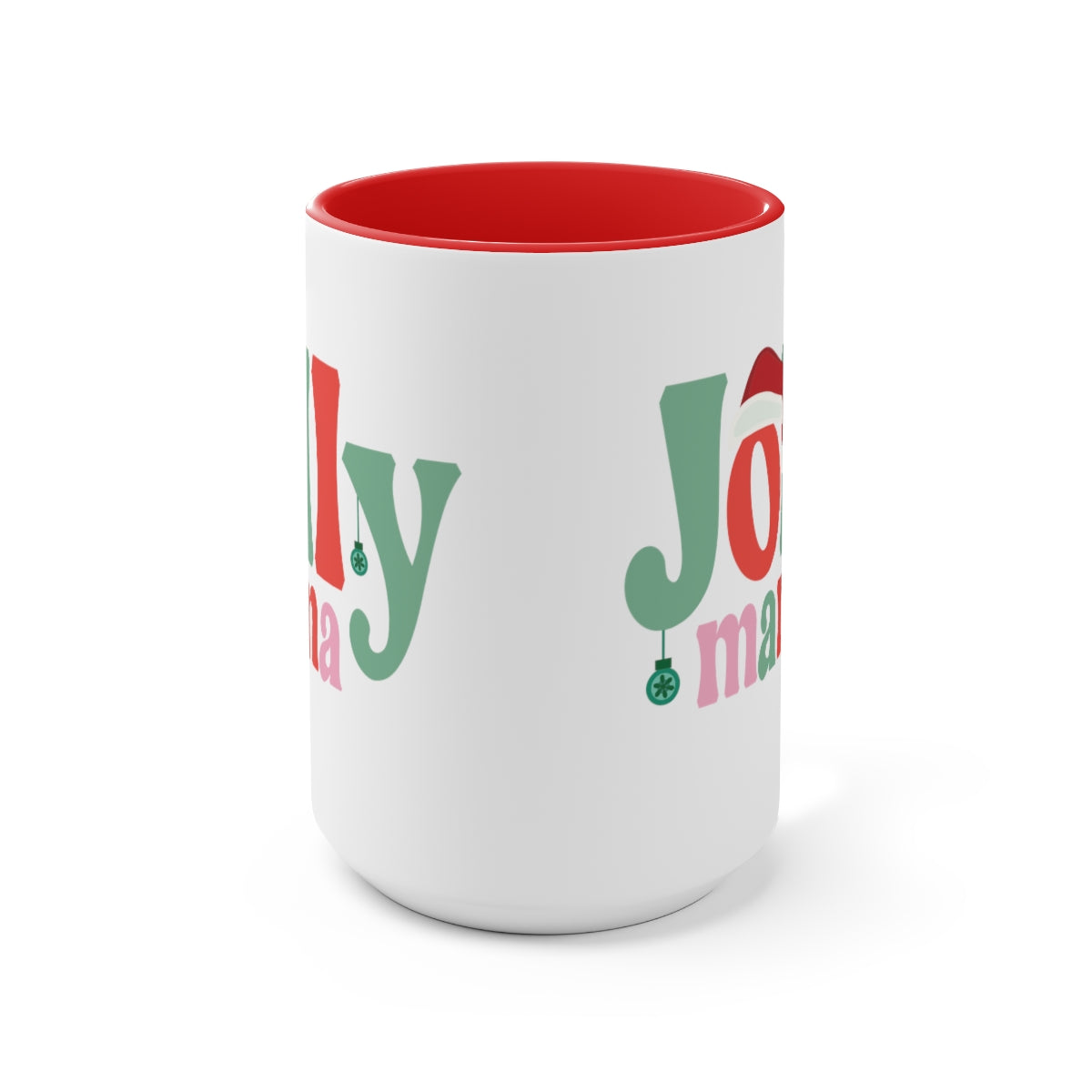 15oz Two Tone Christmas Coffee Mug, Jolly Mama Mug, Hippie Mug, Christmas ornament Mug, Merry Christmas Mug