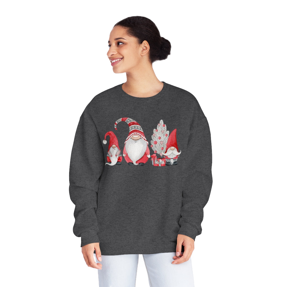 Grey and Red Watercolor Christmas Gnomes Sweatshirt, Christmas Sweatshirt, Gnome Shirt, Christmas Tree Shirt, Holiday Shirt