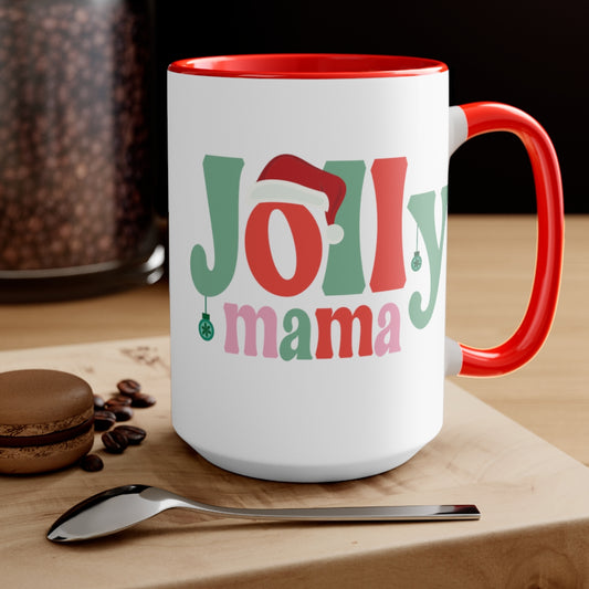 15oz Two Tone Christmas Coffee Mug, Jolly Mama Mug, Hippie Mug, Christmas ornament Mug, Merry Christmas Mug