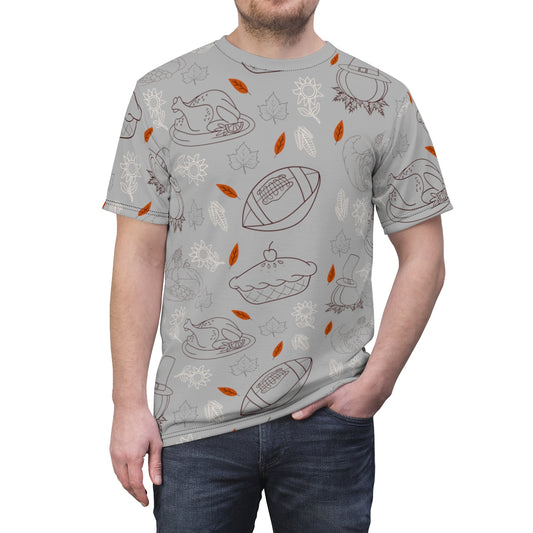 Thanksgiving Pattern All Over Print Shirt | Turkey Shirt | Apple Pie | Unisex AOP Shirt | Fall Shirt | Football Shirt