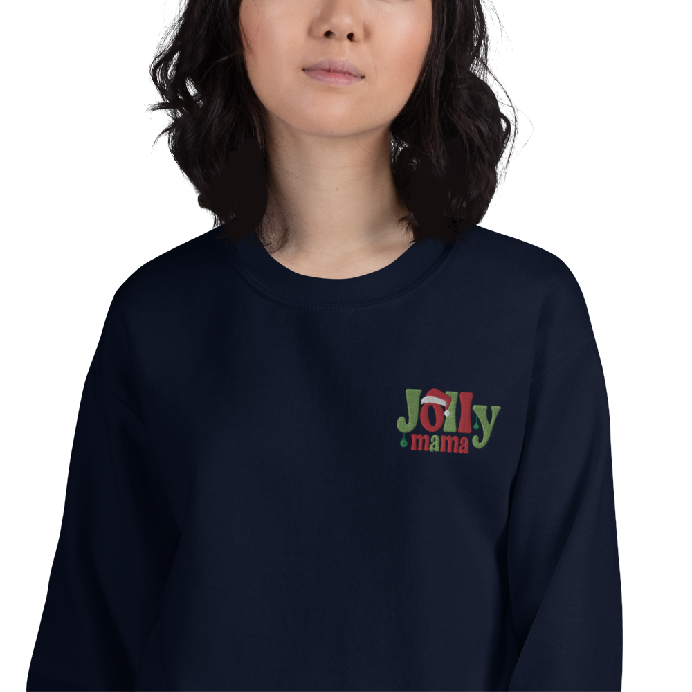 Jolly Mama Christmas Embroidered Sweatshirt, Christmas Sweatshirt Women, Christmas Embroidery Font