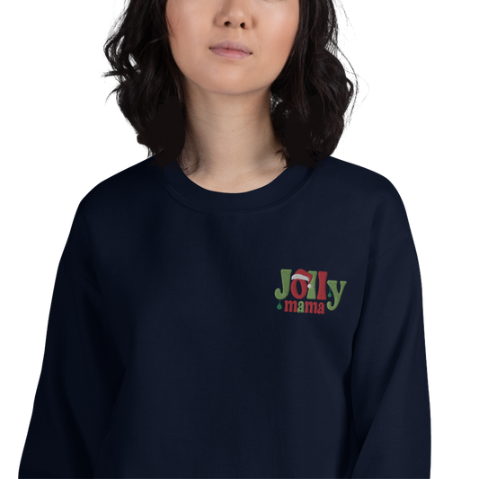 Jolly Mama Christmas Embroidered Sweatshirt, Christmas Sweatshirt Women, Christmas Embroidery Font