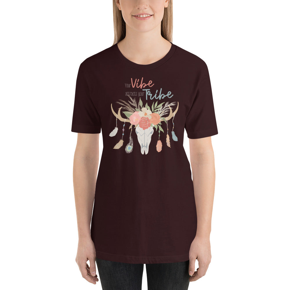 Your Vibe Attracts Your Tribe Boho tshirt, Boho flowers, Boho Steer, Boho Feathers